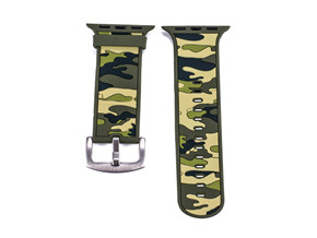 廠家定製適用於蘋果軍綠（lǜ）色迷彩矽膠表帶watch單色矽膠iwatch1/2/3/4代通用表帶現貨